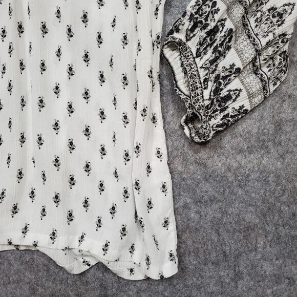 Garnet Hill Top Womens 12 Popover Paisley Boho Balloon Sleeve Tassel Tie Neck - Picture 2 of 10